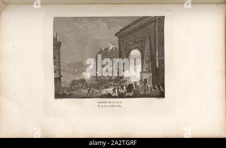 Alerte de nuit du 14 au 15 juillet 1789, Porte Saint-Martin à Paris dans la nuit du 14 au 15 juillet 1789, signé : Prieur inv. Et del, Berthault, couche externe Fig. 28, no. 18, à la p. 72 (dix-huitième tableau), Prieur, Jean-Louis (inv. et del.) ; Berthault, Pierre-Gabriel (sc.), Collection complète des tableaux historiques de la Révolution française en trois volumes [...]. Bd. 1. A Paris : chez Auber, Editeur, et seul propriétaire : de l'imprimerie de Pierre Didot l'aîné, an XI de la République M. Francçaise DCCCII Banque D'Images