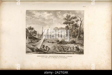 Arrestation de l'ambassadeurs français dans Novate, 25 juillet 1793, ou 7 Thermidor, an 1 de la République, l'arrestation de l'Envoyé spécial Charles-Louis Huguet de Sémonville et ses compagnons le 25 juillet 1793 dans Novate sur le lac Mazzola, signé : Sweebach Desfontaines inv. Et del, Berthault, couche externe Fig. 18, no. 85, à la p. 344 (quatre-vingt-cinquième tableau), Swebach de Fontaine, Jacques François Joseph (inv. et del.) ; Berthault, Pierre-Gabriel (sc.), Collection complète des tableaux historiques de la Révolution française en trois volumes [...]. Bd. 2. A Paris : chez Auber, Editeur, et seul propriétaire : de l'Imprimerie Banque D'Images