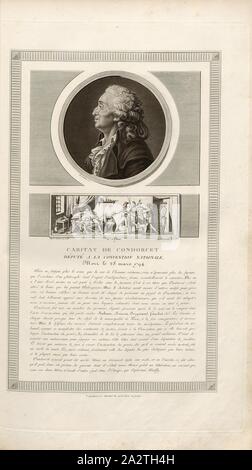 Caritat de Condorcet à la convention nationale, adjoint, décédé le 28 mars 1794, Portrait de Marie Jean Antoine Nicolas Caritat, Marquis de Condorcet Condorcet et mort le 28 mars 1794 en prison, signé : Levachez Duplessi-Bertaux, sc inv. Et del, Duplessi-Bertaux aqua forti, fig. 13, p. 27, Levachez, Charles François Gabriel (sc.) ; Duplessi Bertaux, Jean (inv. et del. ; aqua forti), Collection complète des tableaux historiques de la Révolution française en trois volumes [...]. Bd. 3. A Paris : chez Auber, Editeur, et seul propriétaire : de l'imprimerie de Pierre Didot l'aîné, un XI de la Banque D'Images