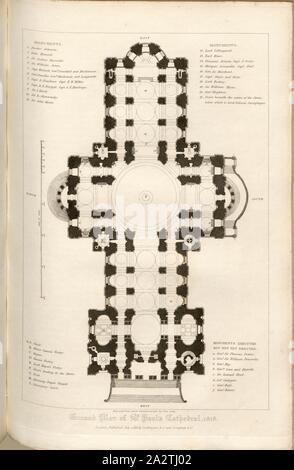 Plan au sol de la Cathédrale St Paul, 1818, la Cathédrale St Paul à Londres, plan signé : gravure de admeasurements réelles par John Coney ; publié par Lackington & Co. et Longman & Co., Pl. L, à la p. 184, Coney, John (gravure) ; Lackington & Cie (éditeur) ; Longman & Cie (éditeur), William Dugdale, Henry Ellis : l'histoire de la cathédrale Saint-Paul à Londres, à partir de sa fondation : extrait de chartes originales, dossiers, leiger-livres, et d'autres manuscrits. Londres : imprimé pour Lackington, Hughes, Harding, Mavor, et Jones ; et Longman, Hurst, Rees, Orme, et Brown, 1818 Banque D'Images