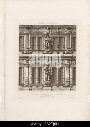 Château d'Heidelberg, l'altitude de la géométrique 1er et 2ème étage du pavillon de Frédéric le Sage, l'élévation du 1er et 2ème étage de l'Friedrichsbau du château d'Heidelberg, signé : relevée et gravé par Rodolphe Pfnor, imprimé par F. Chardon, fig. 17, 2e lot, Pl. III, p. 16, après, Rodolphe Pfnor (relevé et désorganisé), chardon, F. aîné (imprimé), Rodolphe Pfnor, Daniel Ramée : Monographie du château de Heidelberg. Paris : A. Morel et Cie, éditeurs, 1859 Banque D'Images