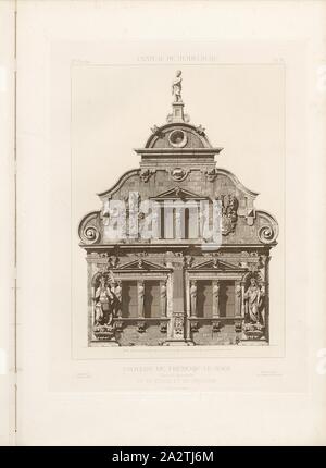 Château de Heidelberg, Frédéric le Sage, Pavillon de l'altitude géométrique III. marbre et fronton, une élévation de la mansarde et 3e étage de l'Friedrichsbau du château d'Heidelberg, signé : Relevé et gravé par Rodolphe Pfnor, Chardon, F. aîné (imprimé), fig. 18, II. Lot, Pl. IV, p. 16, après, Rodolphe Pfnor (relevé et désorganisé), chardon, F. aîné (imprimé), Rodolphe Pfnor, Daniel Ramée : Monographie du château de Heidelberg. Paris : A. Morel et Cie, éditeurs, 1859 Banque D'Images