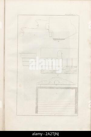 Ruines de Delphes, fig. 1 : plan d'étage de l'Castalian Baths, fig. 2-4 : Architrave d'une porte de l'église en Delphi, fig. 5 : Sièges dans le stade de Delphes, Pl. IX, Lief. XVIII, 1829, James Stuart, Nicholas Revett : Die Alterthümer zu Athènes. Erster Theil. Leipzig und Darmstadt : Verlag von Carl Wilhelm Leske, [1829 Banque D'Images