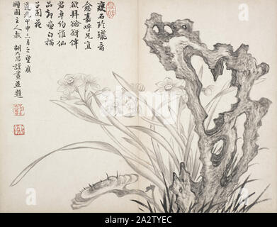 Album de poésie et peinture, Hu Jiusi (Chinois), dynastie des Qing, 1824, encre sur papier, 13-1/2 x 10-1/2 in., Art asiatique Banque D'Images