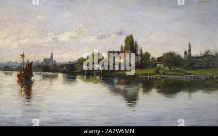 Village de Schliersee, Highlands, Theodore Clement Steele (Américain, 1847-1926), 1883, huile sur toile, 19-1/2 x 33 in. (Toile) 28-5/8 x 42-1/8 x 2-1/4 in. (Pans), signé et daté, inscrit, l.r. : T. C. Steele, Munich .83., American Peinture et Sculpture à 1945 Banque D'Images