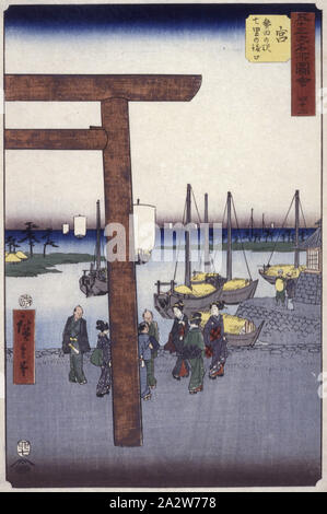 42, Station Miya, 歌川広重 Utagawa Hiroshige (1797-1858), japonais, 1855, encre sur papier, gravure sur bois en couleur, pas de détails sur les mesures, Art Asiatique. Banque D'Images