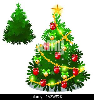 Ensemble d'arbres de Noël vides et décorés de couleurs vives avec des boules isolées sur fond blanc. Croquis de poster de fête, invitation de fête, autre Illustration de Vecteur