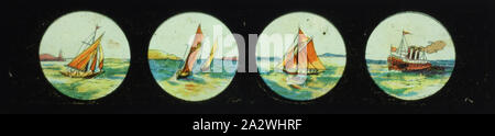 Diapositive - Format panoramique miniature, l'image multiple de quatre bateaux en mer, vers 1860-1920, autre nom(s) : Panorama ; Diapositive Diapositive sur Maic diapositive sur cette série fait partie de la Francis Collection d'appareils cinématographiques et des documents éphémères de l'Australie et les gouvernements de l'époque victorienne en 1975. co-fondateur du Musée de l'image en mouvement Banque D'Images