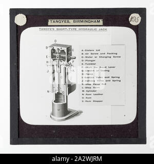 Diapositive - Tangyes Ltd, cric de levage Diagramme, vers 1910, l'un de 239 diapositives sur verre Verre produits fabriqués par Tangyes ingénieurs limitée de Birmingham, Angleterre. Les images comprennent divers produits tels que les moteurs, pompes centrifuges, pompes hydrauliques, les producteurs de gaz, machines d'essais des matériaux, presses, machines-outils, vérins hydrauliques etc. Tangyes était une entreprise qui a fonctionné de 1857 à 1957. Ils ont produit une grande variété de génie Banque D'Images