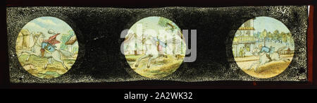 Diapositive - Format panoramique miniature image multiple, 'John Gilpin, Série des scènes de ville avec les chevaux, vers 1860-1920, autre nom(s) : Enfants du chariot ; Panorama Magic Lantern slide Cette diapositive est partie d'une série qui raconte l'histoire de John Gilpin. Situé en Angleterre, le poème "le détournement de l'histoire de John Gilpin, montrant comment il est allé plus loin qu'il avait l'intention, et est venu à la maison en toute sécurité" a été écrit par William Cowper et publié pour la première fois en 1782 Banque D'Images