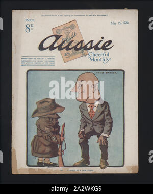 Magazine - 'Aussie', n° 15, 15 mai 1920, fascicule no 15, 15 mai 1920, d'après la Première Guerre mondiale Aussie 'publication', 'Le mensuel gai". L'un d'une collection de copies de 'Aussie' magazines dans Museum Victoria's collection datée du 5 juin 1918 - 15 janvier 1929. 'Aussie' (1918- vers 1929) était un magazine commercial d'opinion, d'examen et de divertissement. Il a été édité par Phillip Harris et publié en France 1918 - 1919 sur une petite presse à imprimer Banque D'Images