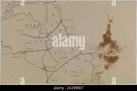 Carte - L'Allemagne, l'occupation les zones 1 à 4, la Première Guerre mondiale, vers 1919, autre nom(s) : l'occupation de la Rhénanie Carte Carte de la Rhénanie occupée en Allemagne après la Première Guerre mondiale, montrant les zones 1 à 4 occupés par la France, la Belgique et les forces américaines. Selon Joachim Schröder et Alexander Watson, l'accord de cessez-le à partir du 11 novembre 1918 "seulement fournies pour l'occupation alliée de la rive gauche du Rhin et trois têtes de pont, près de Cologne, Mayence Banque D'Images