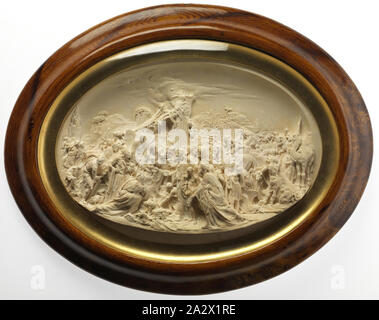 Panel - Scène de la Nativité, du plâtre de Paris, l'Europe, vers 1880, moulés en plâtre moulé finement crèche, situé derrière le verre convexe, à l'intérieur d'un cadre de l'imitation noyer, probablement d'origine européenne, peut-être allemande ou autrichienne, vers 1880. Cette distribution de façon complexe et plâtre sculpté panneau en haut relief, représente la naissance du Christ, est un excellent exemple de l'artisanat impliqué dans ce milieu. Les riches, plis profonds de la draperie et des chiffres Banque D'Images