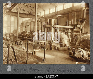 Photographie - Melbourne Electric Supply Co, salle des machines, Richmond, Victoria, 1912, partie d'une grande collection photographique de plaque de verre et de négatifs, tirages photographiques et des albums photos, concernant le développement de l'industrie de la fourniture d'énergie électrique à Victoria, exploité par la Commission de l'électricité de l'État de Victoria (SECV) de 1919 à 1993 et diverses prédécesseur et privé les entreprises d'alimentation municipale remontant à la fin des années 1880 Banque D'Images