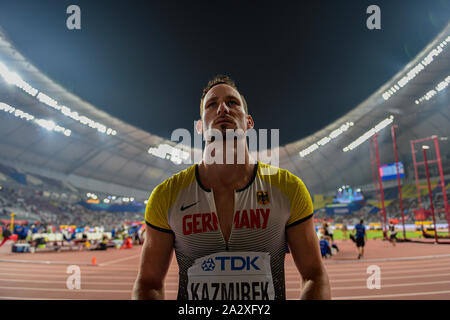 DOHA, QATAR. Oct 03, 2019. Kazmirek Kai de l'Allemagne participe à Mens par Javelin - Décathlon pendant jour 7 de l'IAAF World Athletics Championships - 2019 de Doha à Khalifa International Stadium sur Jeudi, 03 octobre 2019 à DOHA, QATAR. Credit : Taka G Wu/Alamy Live News Banque D'Images