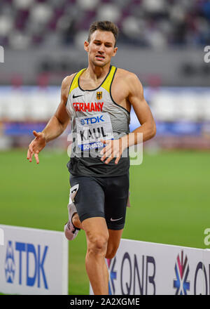 DOHA, QATAR. Oct 03, 2019. Niklas Kaul d'Allemagne fait concurrence à Mens 800M Decathlon pendant jour 7 de l'IAAF World Athletics Championships - 2019 de Doha à Khalifa International Stadium sur Jeudi, 03 octobre 2019 à DOHA, QATAR. Credit : Taka G Wu/Alamy Live News Banque D'Images