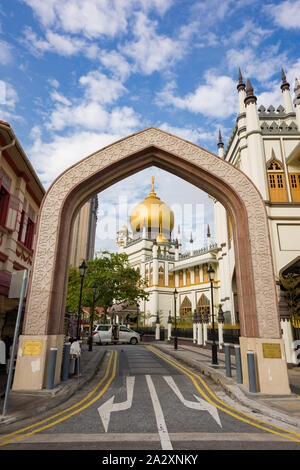 Singapour, 23 févr. 2016 : historique de la Mosquée Sultan. La mosquée a été construite en 1824 pour le Sultan Hussein Shah, le premier sultan de Singapour. Banque D'Images