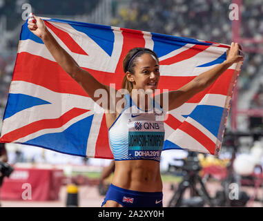 Doha, Qatar. 08Th Oct, 2019. Katrina Johnson-Thompson (GBR) remporte la médaille d'or de l'heptathlon lors des Championnats du monde de l'IAAF à Khalifa International Stadium. Credit : SOPA/Alamy Images Limited Live News Banque D'Images