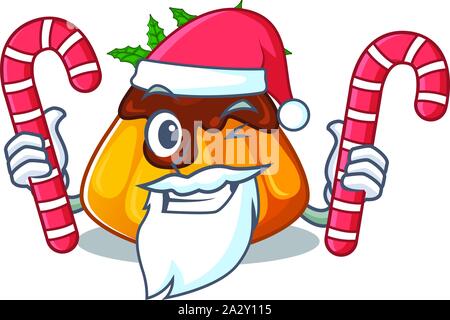 Santa avec candy Christmas pudding au froid dans un réfrigérateur de dessin animé Illustration de Vecteur