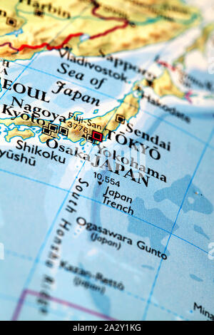 Le Japon sur la carte du monde atlas Banque D'Images