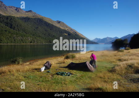 Lacs Mavora. Te Araroa Trail. Mavora Passerelle. L'île du Sud. Nouvelle Zélande Banque D'Images