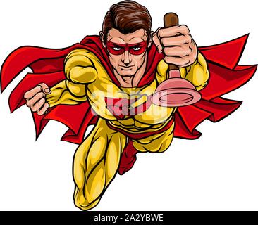 Super-héros bricoleur Plombier Plongeur Holding Illustration de Vecteur