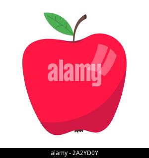 La pomme rouge télévision style design icône illustration vectorielle signe avec feuille verte isolée sur fond blanc Illustration de Vecteur