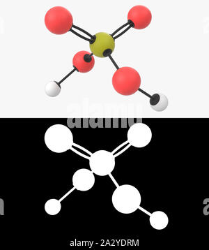 Illustration 3D d'une molécule d'acide sulfurique avec couche alpha Banque D'Images