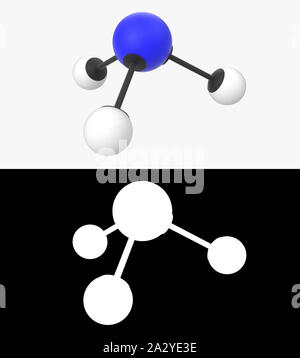 Illustration 3D d'une molécule d'ammoniaque avec couche alpha Banque D'Images
