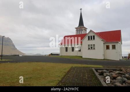 Grundarfjordur, Islande - 27 septembre 2019 : l'église luthérienne. Banque D'Images