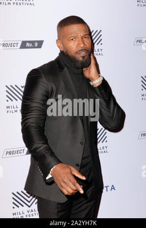 Mill Valley, Californie, USA. 06Th Oct, 2019. L'acteur Jamie Foxx arrive à la soirée d'ouverture première de "juste merci" à la 42e Mill Valley Film Festival en plein air, dans le club d'art, 03 octobre 2019 à Mill Valley, en Californie. Photo : Michael Pegram/imageSPACE Crédit : MediaPunch Inc/Alamy Live News Banque D'Images