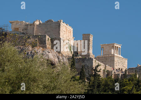 Temple de l'acropole d'Athènes à Athènes vu de l'Agora en Grèce Banque D'Images