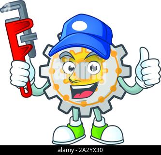 Plombier engins mignon cog en caractère mascot Illustration de Vecteur