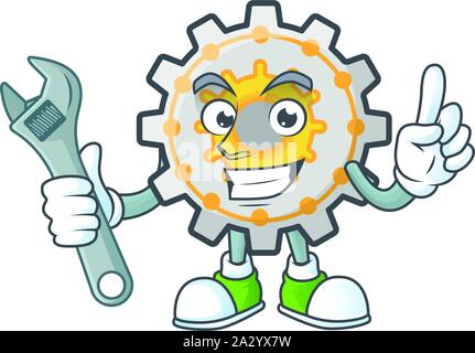 Mécanicien engins mignon personnage rouage de Mascot Illustration de Vecteur