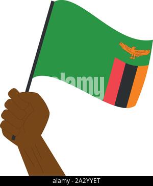 Main tenant et élever le drapeau national de la Zambie Illustration de Vecteur