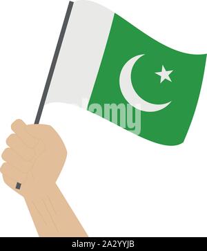 Main tenant et élever le drapeau national du Pakistan Illustration de Vecteur
