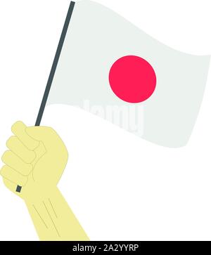 Main tenant et élever le drapeau national du Japon Illustration de Vecteur