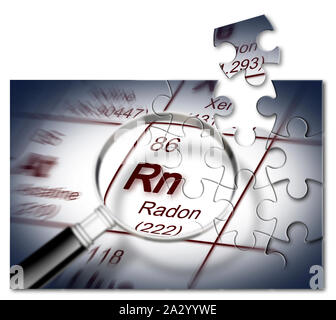 Le danger du radon - notion de droit avec tableau périodique des éléments en forme de puzzle Banque D'Images
