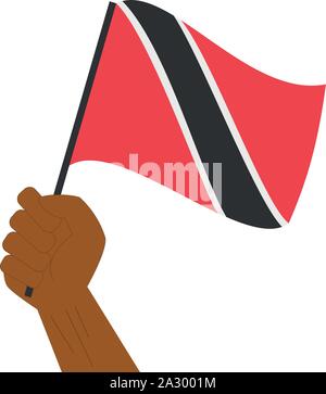 Main tenant et élever le drapeau national de la Trinité-et-Tobago Illustration de Vecteur