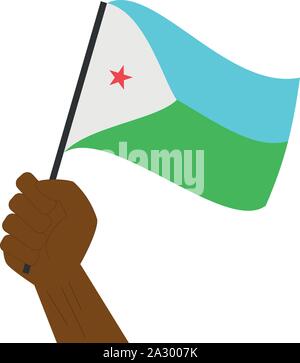 Main tenant et élever le drapeau national de Djibouti Illustration de Vecteur