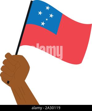 Main tenant et élever le drapeau national du Samoa Illustration de Vecteur