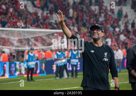 Istanbul, Turquie - le 14 août 2019 : Jurgen Klopp manager de Liverpool à la fin de la Super Coupe de l'UEFA match entre Liverpool et Chelsea à Vodafone Banque D'Images