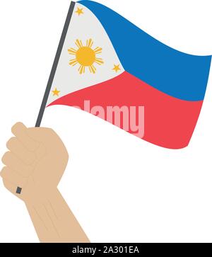 Main tenant et élever le drapeau national des Philippines Illustration de Vecteur