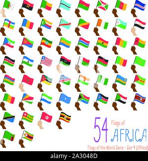 Lot de 54 drapeaux de l'Afrique. Sensibilisation à la main des drapeaux nationaux des 54 pays de l'Afrique. Icon Set vector Illustration. Illustration de Vecteur