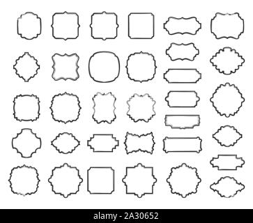 Frontières minimale des modèles vecteur défini. Creative vintage fine ligne pack images monochrome isolé sur fond blanc. Cercle élégant, rond, carré, rectangle orné de formes collection vignettes Illustration de Vecteur