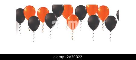 Ballons Halloween. Happy Halloween Party decor ballon set. Jours fériés, décoration et partie concept - ballons à air effrayant. 3D réaliste noir et orange Illustration de Vecteur