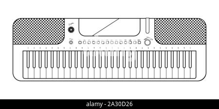 Line elecronic piano sur fond blanc. Piano clavier instruments de musique. Synthétiseur de musique. Ligne vectorielle sketch Illustration de Vecteur