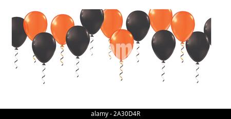 Ballons Halloween. Happy Halloween Party decor ballon set. Jours fériés, décoration et partie concept - ballons à air effrayant. 3D réaliste noir et orange Illustration de Vecteur