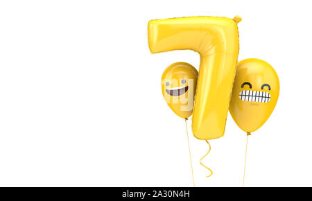 Numéro 7 ballloon avec emoji anniversaire ballons visages. 3D Render Banque D'Images