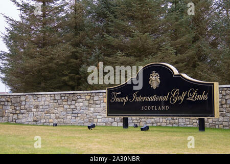 Inscrivez-vous à l'entrée de la Trump International Golf Links en Ecosse. London, UK Banque D'Images